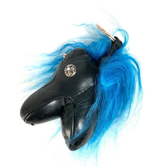 CHROME HEARTS Dinosaur Bag Charm Key Ring Key Holder Leather Black/blue - Picture 1 of 8